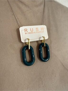 RUSH Teal Link Drop Earrings with Gold Accents RUSH by Denis & Charles